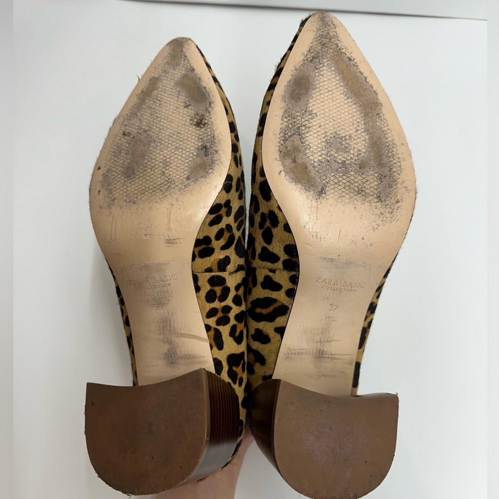 Zara Leopard Print Block Heel Pumps - Tan, Black - Picture 14 of 15